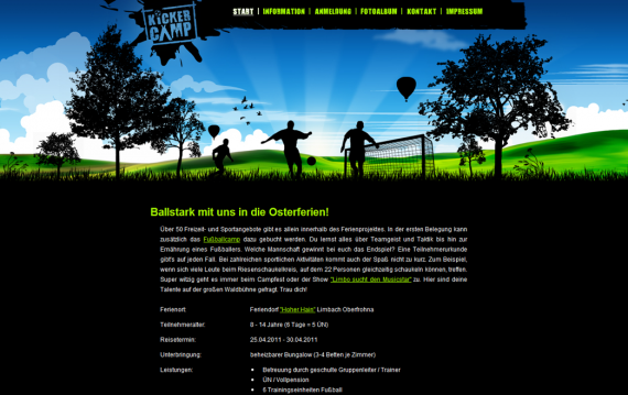 Kickercamp - New design of the homepage made by Alexander Flämig