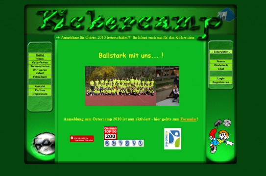 Kickercamp - Original design of the homepage
