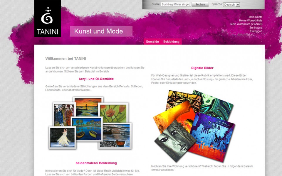 Tanini Online Shop - Homepage