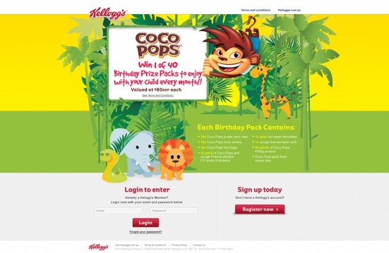 Coco Pops - Login Seite